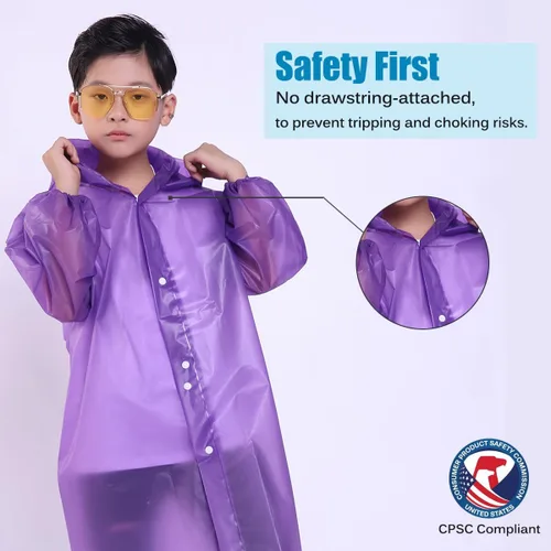 Vista 3 de Chaqueta de lluvia para niños, paquete de 2 ponchos de lluvia para niños, impermeables reutilizables para niños y niñas, impermeable, para exteriores