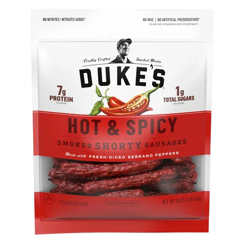 Vista 9 de Duke”s Salchichas cortas ahumadas de chile verde Hatch, sin gluten, < 0.04 onzas de azúcar total, 16 onzas