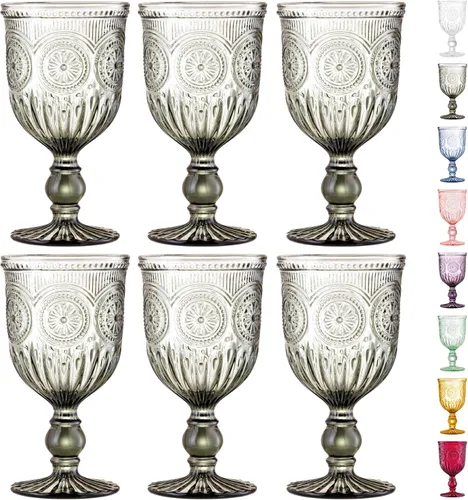 Vista 15 de Juego de copas de vino ámbar Yungala de 6 unidades, copas vintage de 10 onzas con diseño de nudos