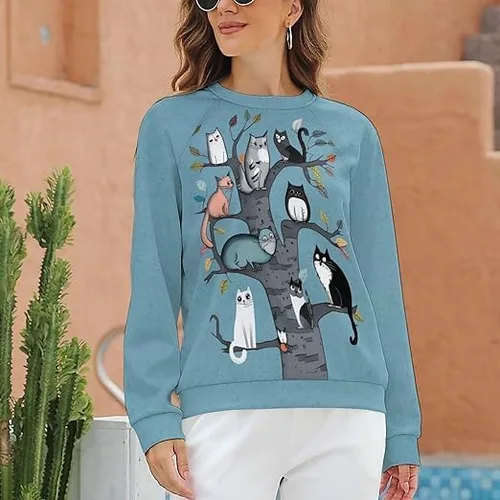 Vista 3 de Blusa de manga larga para mujer, cuello redondo, casual, holgada, para mujer