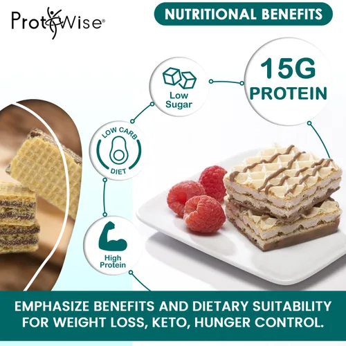 Vista 3 de ProtiWise Obleas altas en proteínas Chocolate 0.53 oz de proteína por porción, bajo en carbohidratos, bajo en azúcar y alto contenido de fibra