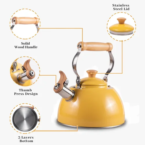 Vista 32 de ROCKURWOK - Tetera de estufa, tetera con mango ergonómico de tacto frío, tetera de acero inoxidable de grado alimenticio, tetera de estufa, tetera