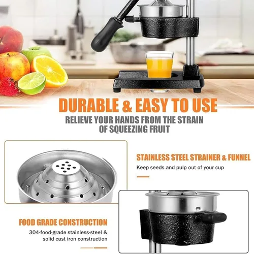 Vista 2 de Exprimidor manual profesional de limón, exprimidor manual comercial de prensa de frutas, sin pelar, sin necesidad de añadir agua, fácil operación