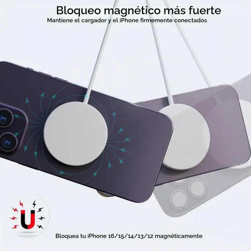 Vista 6 de Cargador inalámbrico magnético para iPhone, 2 paquetes de 6 pies [Certificado Apple MFi] Cable de cargador Mag-Safe magnético inalámbrico con bloque