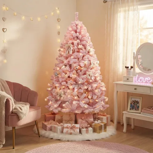 Vista 18 de GOOBED - Árbol de Navidad negro preiluminado de 6 pies con control remoto y 11 modos de luz Black Pre-Lit Spruce Hinged Artificial Halloween