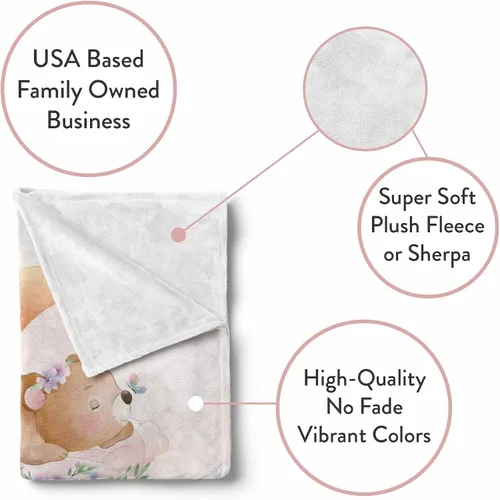 Vista 2 de Mantas de bebé personalizadas con nombre Manta de oso personalizada para bebés niñas y niños Manta unisex de forro polar suave y cálida Minky