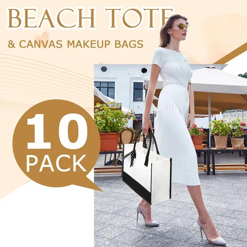 Vista 2 de Reginary Bolsa de regalo de lona para mujer, 10 unidades, con bolsa de maquillaje, bolsa reutilizable para boda, compras, comestibles