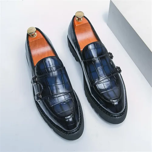 Vista 6 de Mocasines de plataforma de charol para hombre con doble hebilla, mocasines clásicos antideslizantes para conducir, mocasines casuales de moda