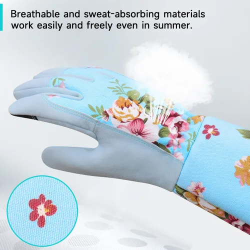 Vista 5 de WANCHI Guantes de jardín de manga extendida para mujer, guantes de jardinería de agarre suave, ligeros y cómodos para plantar, paisajismo y tareas