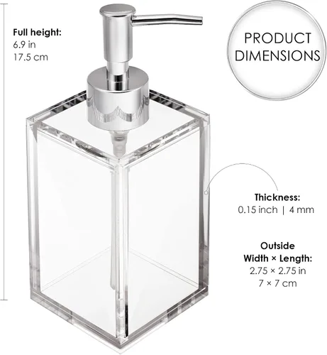 Vista 3 de Dispensador de desinfectante de manos reutilizable de acrílico transparente para cocina y baño con bomba de acero inoxidable a prueba de óxido