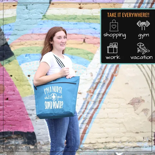 Vista 5 de Grandes bolsas de mano con cremallera para enfermeras, con bolsillos, perfectas para el trabajo, regalos para CNA, RN y estudiantes de enfermería