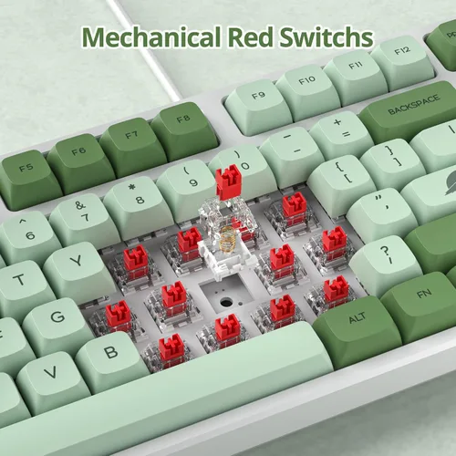 Vista 2 de Teclado mecánico 75% para juegos, 87 teclas compactas TKL con cable, interruptores rojos lineales con cable USB NKRO RGB Teclado retroiluminación