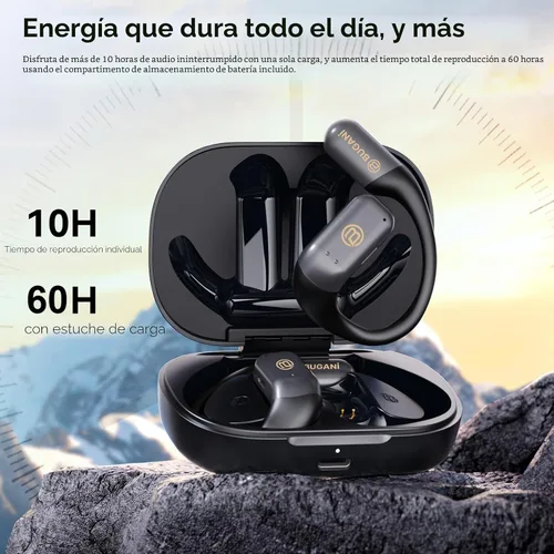 Vista 3 de BUGANI Auriculares de oreja abierta, auriculares inalámbricos Bluetooth 5.4 con tiempo de reproducción de 60 horas, micrófono con cancelación