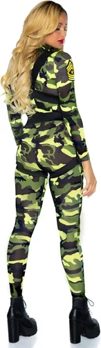 Vista 2 de Leg Avenue Disfraz de militar con cremallera frontal, camuflado, enterizo y arnés corporal