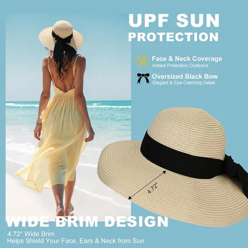 Vista 3 de Surblue Sombrero de paja de playa para mujer, sombrero de ala ancha