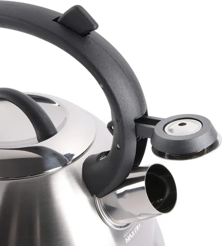 Vista 5 de Hervidor de agua para té con silbido Mr. Coffee 91407.02 Flintshire, de acero inoxidable, 1.75 qt, Plateado Satén cepillado