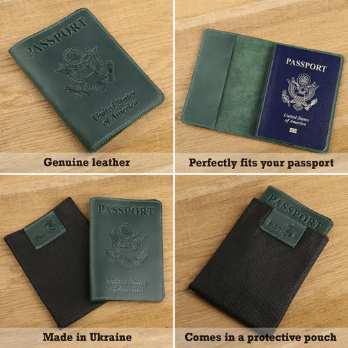 Vista 4 de funda para pasaporte unisex, Verde (Green Vintage)), 641171659699