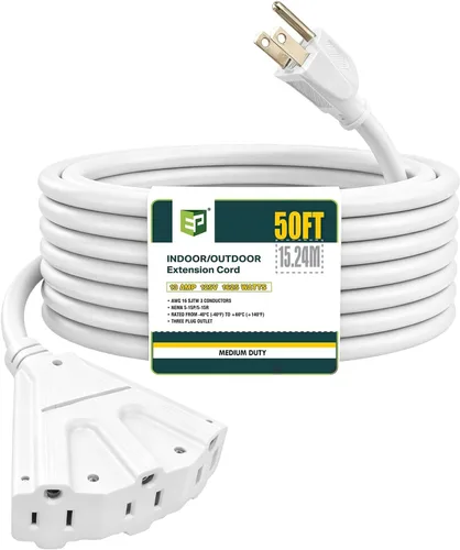 Vista 28 de EP Cable de extensión para exteriores de 6 pies, 16/3 SJTW, 3 tomas de corriente eléctrica, negro Enchufe a tierra de 3 puntas, para luces