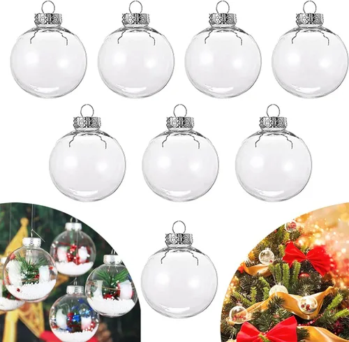 Vista 6 de 8 piezas Adornos de Bolas Transparentes de Plástico Rellenables para DIY - Adornos de Bolas de Navidad, 3.15 Pulgadas Tapa Desmontable Transparente
