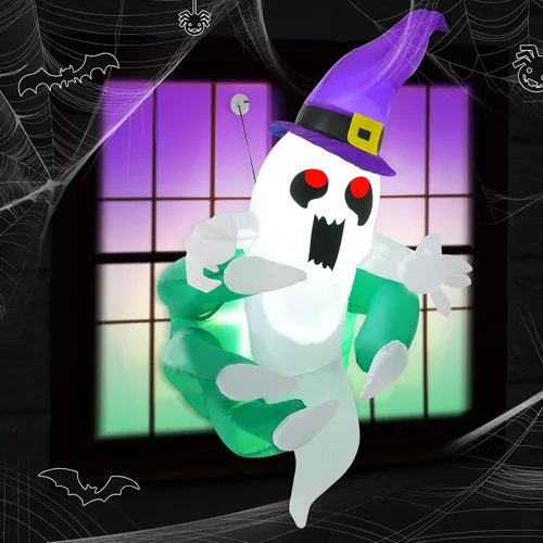 Vista 2 de Tangkula Fantasma inflable de Halloween de 3.6 pies que estalló de la ventana, fantasma espeluznante de ventana colgante con luces LED, decoración