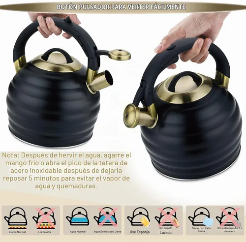 Vista 3 de Tetera de Té para Estufa Superior con Silbato, Tetera de 3.2 Quarts de Acero Inoxidable con Asa Ergonómica Resistente al Calor