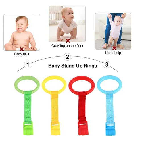 Vista 5 de TOYANDONA Anillos de dominadas para bebé para cuna y corral de juegos 4 anillos de mano para bebé para apoyo de pie y asistencia a caminar 8.3 x 3.7