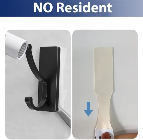 Vista 2 de pickpiff Ganchos adhesivos de pared con tira, sin residuos, fáciles de quitar, gancho para toallas pegajoso fuerte y resistente, paquete de 4 Negro