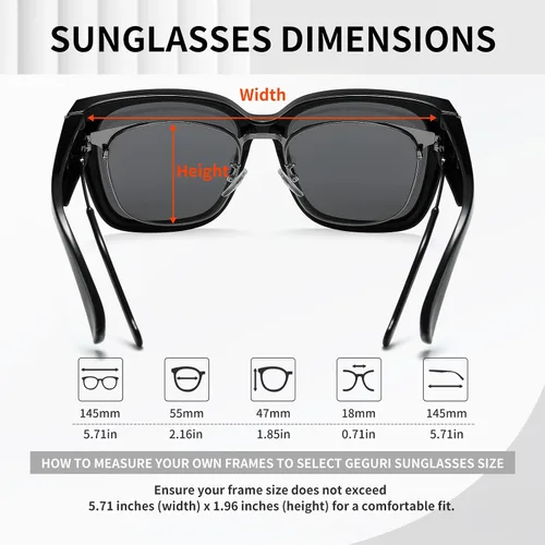 Vista 3 de GEGURI Lentes de sol polarizados para mujeres y hombres, lentes de sol cuadrados de moda envolventes con protección UV400 para conducir