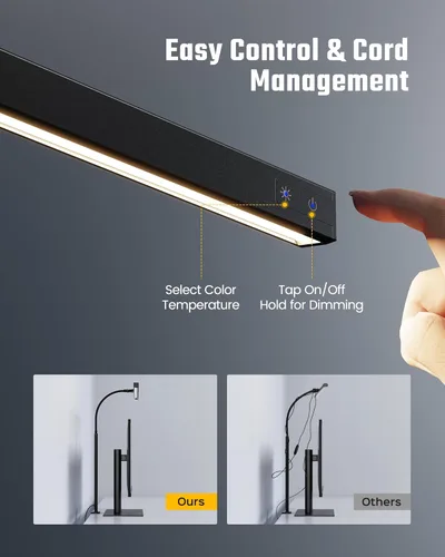 Vista 5 de SUPERDANNY Lámpara LED de escritorio con 18 tomas de corriente, protector de sobretensiones con puertos USB, cable de extensión resistente