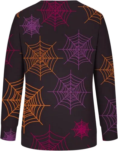 Vista 5 de Comigeewa Sudadera con estampado retro para mujer, camisa de cuello redondo de Halloween, novedad, cuello redondo