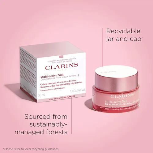 Vista 8 de Clarins Hidratante nocturno renovador multiactivo con niacinamida Suaviza las líneas finas que aprietan visiblemente los poros, incluso el tono