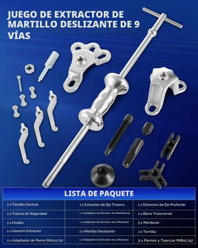 Vista 2 de Orion Motor Tech - Juego de martillo deslizante y extractor de 9 vías interno/externo, tiradores de bujes, ejes axiales de rueda trasera Extractor