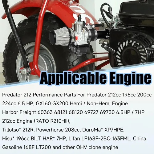Vista 6 de YOXUFA PWK 24 mm Conjunto de tubo de entrada del carburador para Predator 212 224cc 196cc 200cc 6.5hp Motor Coleman CT200U BT200X Baja Warrior