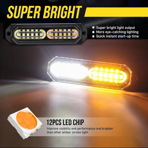Vista 7 de Luces estroboscópicas de rejilla LED con interruptor de 9 teclas, 20 modos de parpadeo, montaje en superficie, barra de luz de emergencia mini de 12
