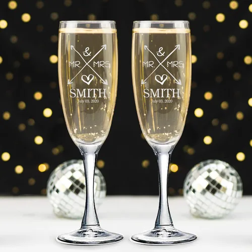 Vista 6 de Juego de 2 copas de champán personalizadas para boda grabadas con caja - Bride & Groom's Wedding Toast