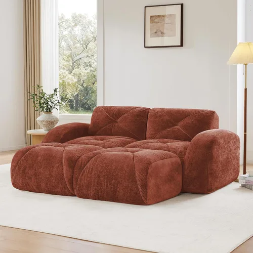 Vista 11 de Velvet Boneless Couch with Ottoman, 80 in Velvet Reversible L Sectional Sofa Overstuffed 32D Boneless Cloud Couch,No Assembly Need, for Small Spaces
