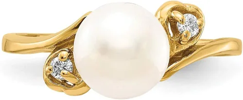 Vista 4 de Anillo de oro amarillo macizo de 14 quilates de 0.276in de perlas cultivadas de agua dulce (0,04 quilates)