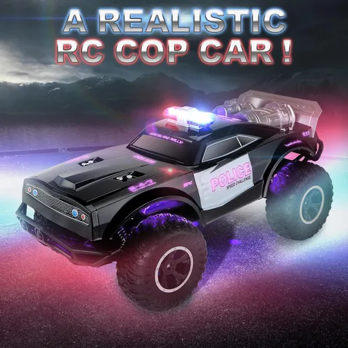 Vista 5 de Carox Coche de policía grande a control remoto con luces y sirenas para niños 1:8 coche policía con tres baterías recargables duradero RC camión