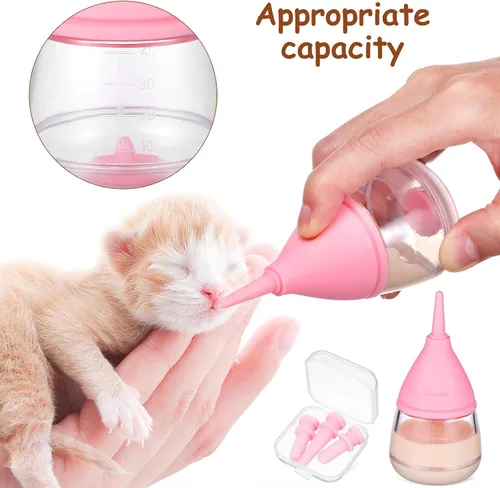 Vista 5 de Mipcase Botellas para gatitos, mini botellas para cachorros con 4 biberones de plástico para mascotas con cepillo de limpieza para alimentar gatitos