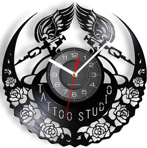 Vista 10 de Reloj de pared de disco de vinilo de tatuaje, 7 LED de retroiluminación de Con LED