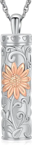 Vista 7 de Shajwo - Collar de urna cilíndrica para cenizas de girasol, joyería de cremación, colgante conmemorativo para seres queridos para hombres y mujeres