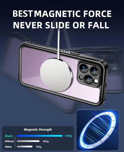 Vista 3 de Unitedtime - Funda magnética para iPhone 14 Pro Max, resistente al agua, con protector de pantalla integrado, compatible con MagSafe a prueba
