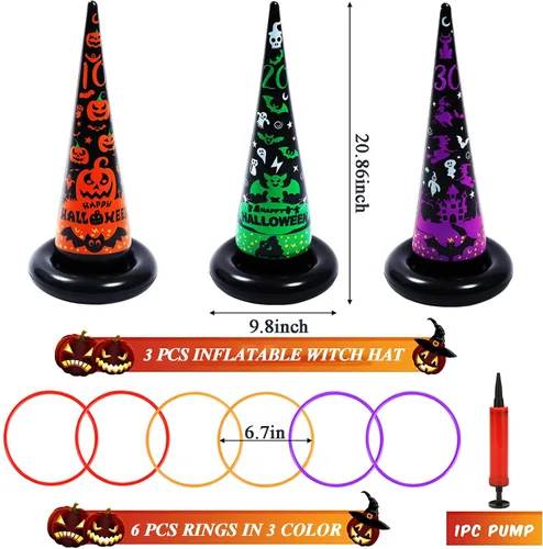 Vista 2 de Juegos de fiesta de Halloween, sombrero de bruja inflable, juegos de lanzamiento de anillos para niños y adultos, familia, juguetes y decoraciones