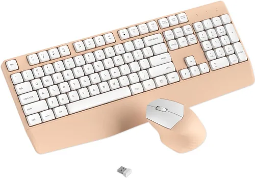 Vista 7 de Combo de teclado y mouse inalámbricos, teclado ergonómico con reposamuñecas, conexión inalámbrica de 2.4 GHz, compatible con PC/laptop, Windows/Mac
