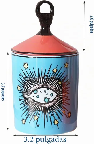 Vista 2 de Gran tarro de vela aromática de cielo estrellado con tapa de ojos, tarro de cerámica Makecup, soporte para hisopos de algodón, decoración del hogar