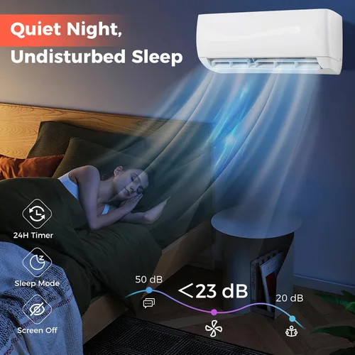 Vista 5 de SIMOE Mini sistema de aire acondicionado dividido y calefacción, 18000BTU, unidad de CA sin conductos montada en la pared 19 SEER con bomba de calor