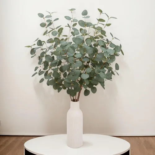 Vista 3 de 6 piezas tallos de eucalipto de 27", tallos de follaje, spray de hojas de eucalipto en verde, plantas de plástico de seda, plantas artificiales
