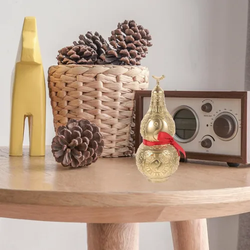 Vista 2 de Garneck Adorno de calabaza de cobre, estatua decorativa de Feng Shui Wu Lou para mesa de oficina en casa, símbolo de prosperidad y riqueza