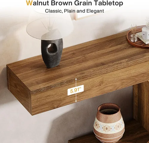 Vista 7 de Tribesigns Mesa consola de 63 pulgadas, mesa larga para sofá detrás del sofá, mesa de entrada de madera para pasillo, entrada, sala de estar, nogal