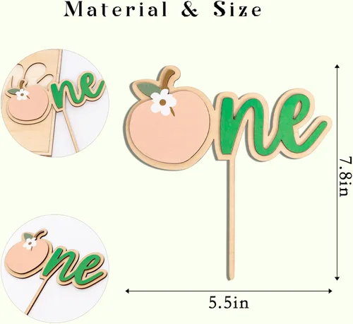 Vista 2 de Peach One - Decoración de pastel de madera con temática de durazno, decoración de primera fiesta de cumpleaños, suministros de fiesta de dulce